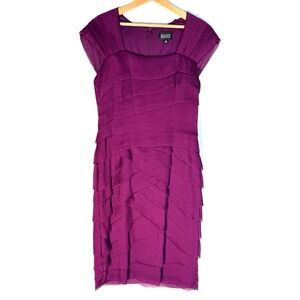 Adrianna Papell Purple Ruffle Tiered Sleeveless Cocktail Dress Size 10 Party
